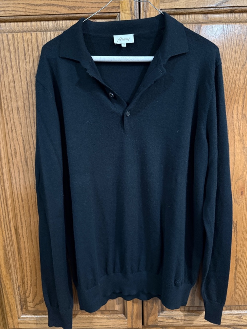 Brioni Black V-Neck Polo-Style Sweater